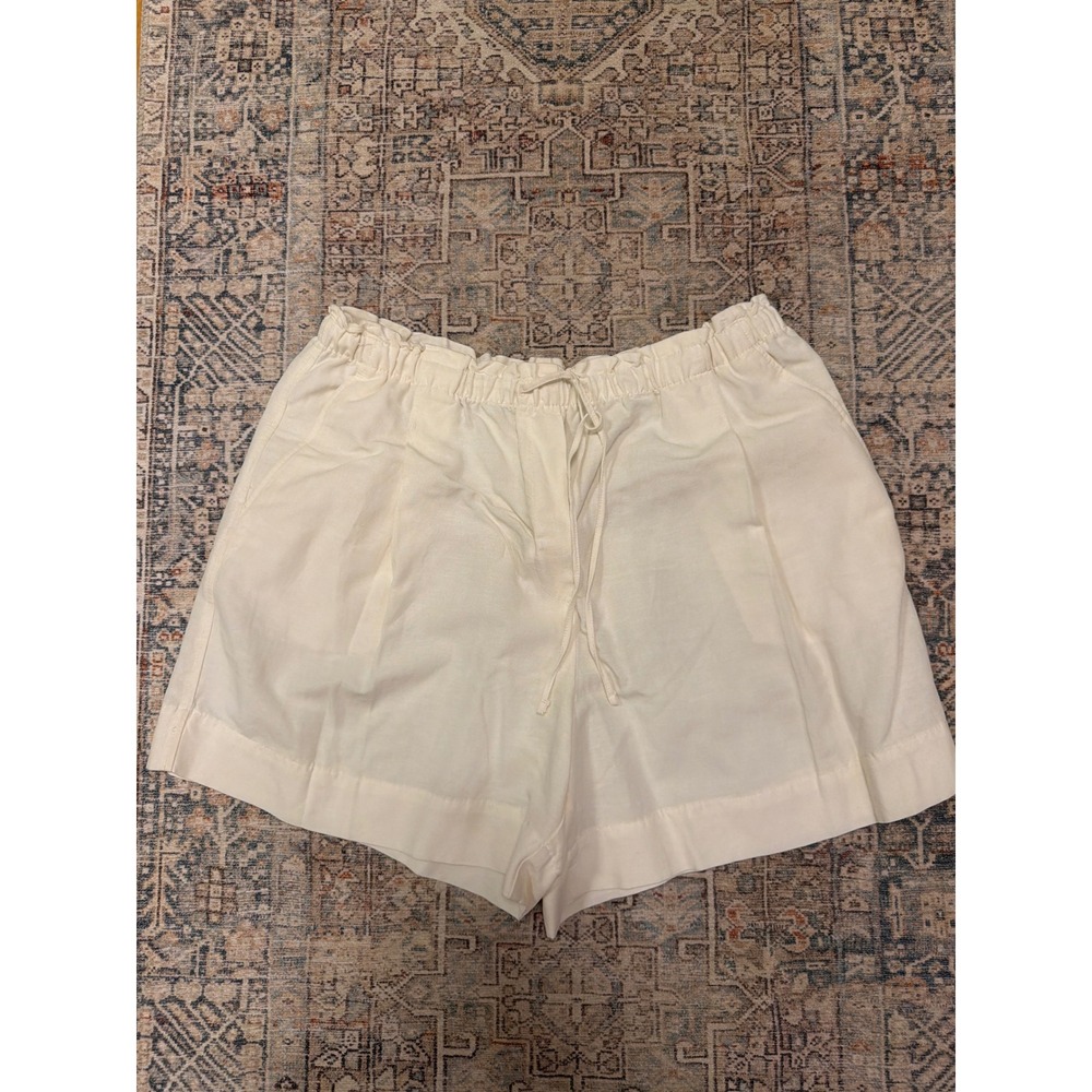 HM Linen Blend Paperbag Shorts Cream Off White Drawstring Pocket Womens Medium